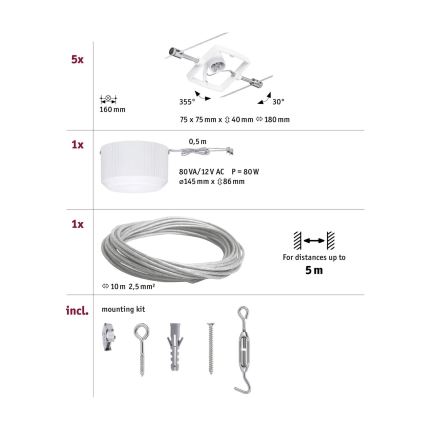 Paulmann 94134 - ΣΕΤ 5xGU5,3/10W Φωτιστικό σποτ ράγας MAC 230V λευκό