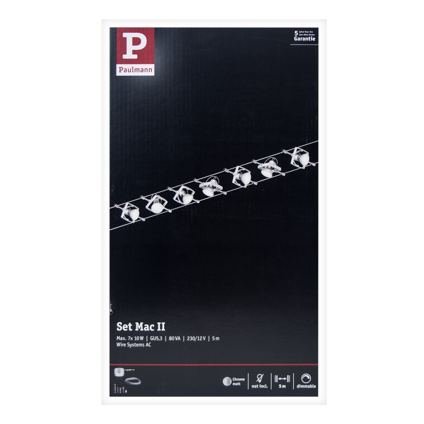 Paulmann 94152 - ΣΕΤ 7xGU5.3/10W Ολοκληρωμένο καλωδιακό σύστημα MAC 230V ματ χρώμιο