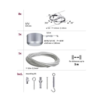 Paulmann 94153 - ΣΕΤ 8xGU5,3/10W Φωτιστικό σποτ ράγας CARDAN 230V