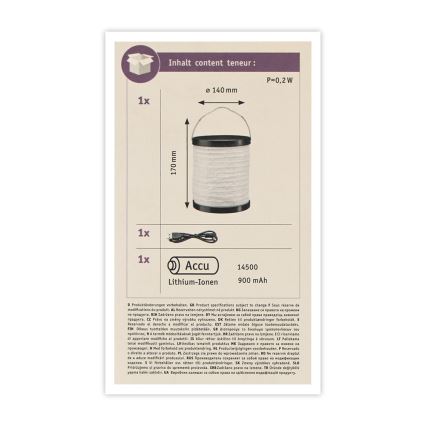 Paulmann 94169 - LED/0,2W IP44 Διακοσμητικό φωτιστικό εξωτερικού χώρου MOBILE 3,7V 900 mAh
