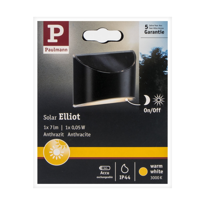 Paulmann 94233 - LED/0,05W IP44 Ηλιακό φωτιστικό τοίχου ELLIOT 1,2V 400 mAh