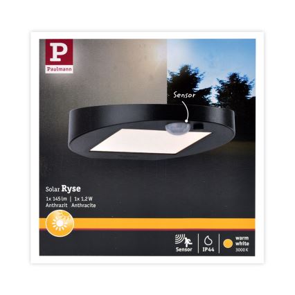 Paulmann 94246 - LED/1,2W IP44 Ηλιακό φωτιστικό εξωτερικού χώρου με αισθητήρα RYSE 3,7V 1800 mAh