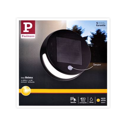Paulmann 94265 - LED/3W IP44 Εξωτερικό ηλιακό φωτιστικό με αισθητήρα HELENA 3,7V 1800 mAh