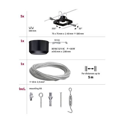 Paulmann 94290 - ΣΕΤ 5xGU5,3/10W Φωτιστικό σποτ ράγας