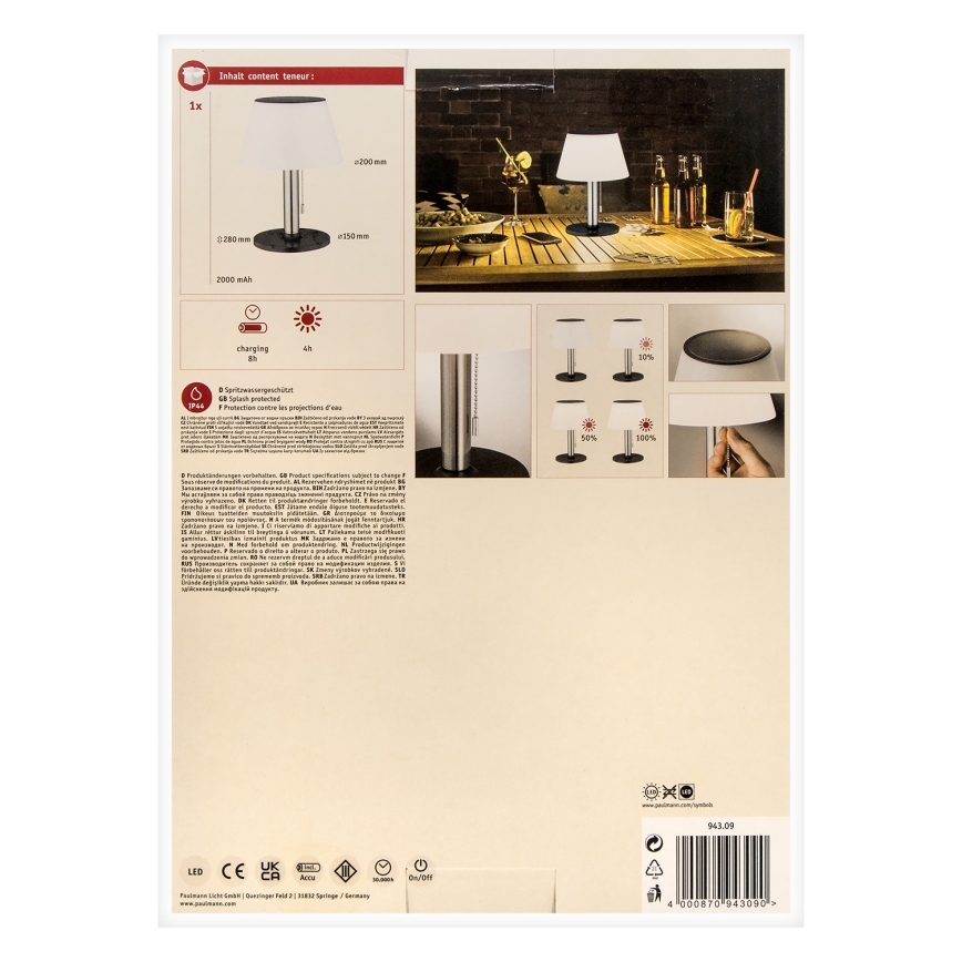 Paulmann 94309 - LED/0,8W IP44 Dimming ηλιακό φωτιστικό LILLESOL 3,7V 2000 mAh