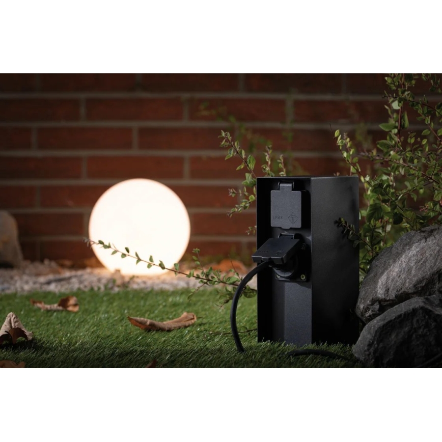 Paulmann 94315 -Στήλη υποδοχής πρίζας εξωτερικού χώρου με αισθητήρα λυκόφωτος RIO 3Z SCHUKO 230V IP44