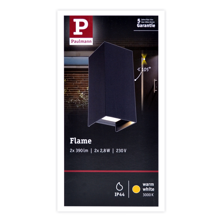 Paulmann 94326 - 2xLED/2,8W IP44 Επιτοίχιο φωτιστικό εξωτερικού χώρου FLAME 230V