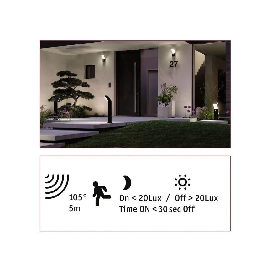 Paulmann 94403 - LED/10W IP44 Λάμπα εξωτερικού χώρου με αισθητήρα ADYA 230V