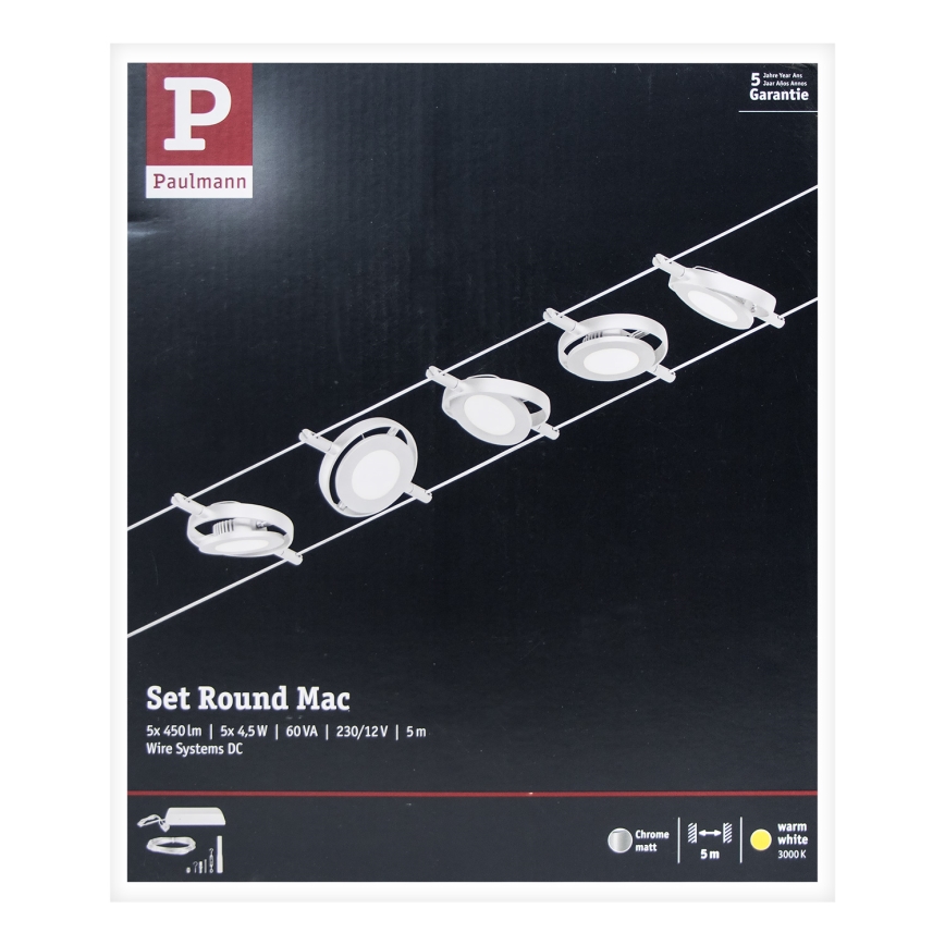 Paulmann 94414 - ΣΕΤ 5xLED/4,5W Σποτ για σύστημα καλωδίων ROUNDMAC 230V γυαλιστερό χρώμιο