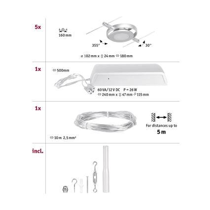 Paulmann 94414 - ΣΕΤ 5xLED/4,5W Σποτ για σύστημα καλωδίων ROUNDMAC 230V γυαλιστερό χρώμιο