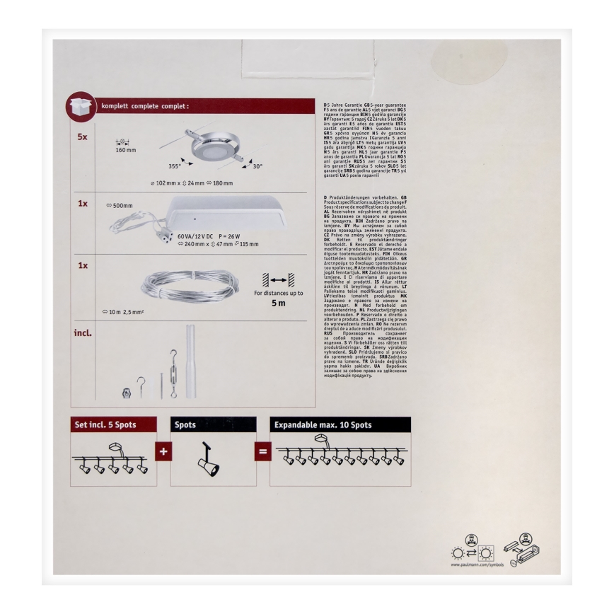 Paulmann 94414 - ΣΕΤ 5xLED/4,5W Σποτ για σύστημα καλωδίων ROUNDMAC 230V γυαλιστερό χρώμιο