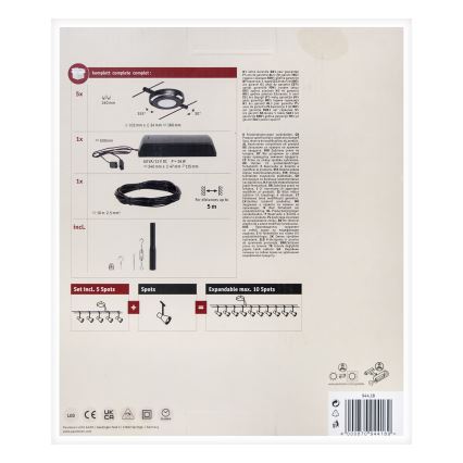 Paulmann 94418 - Σετ 5xLED/4,5W Πλήρες σύστημα ανάρτησης με καλώδιο ROUNDMAC 230V μαύρο