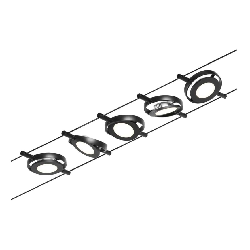 Paulmann 94418 - Σετ 5xLED/4,5W Πλήρες σύστημα ανάρτησης με καλώδιο ROUNDMAC 230V μαύρο