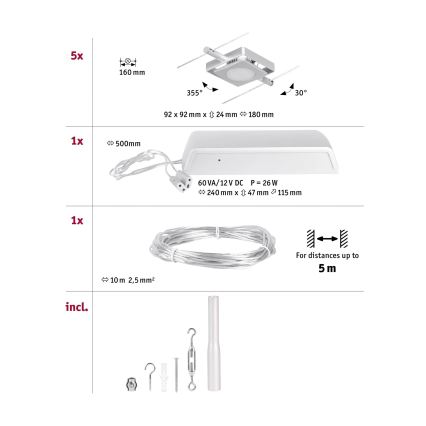 Paulmann 94420 - ΣΕΤ 5xLED/4,5W Ολοκληρωμένο σύστημα καλωδίων MAC 230V ματ χρώμιο