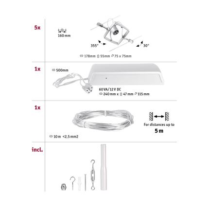 Paulmann 94430 - ΣΕΤ 5xGU5,3/10W Σποτ για σύστημα καλωδίων MAC 230V ματ χρώμιο