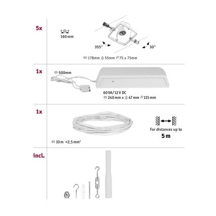 Paulmann 94432 - Σετ 5xGU5,3/10W Σποτ για σύστημα καλωδίων MAC 230V λευκό