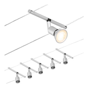 Paulmann 94442 - Σετ 5xGU5,3/10W Ολοκληρωμένο σύστημα φωτισμού με καλώδιο SALT 230V, ματ χρώμιο