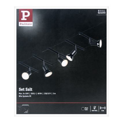 Paulmann 94446 - Σετ 5xGU5,3/10W Ολοκληρωμένο καλωδιακό σύστημα SALT 230V μαύρο