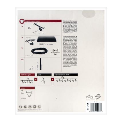 Paulmann 94446 - Σετ 5xGU5,3/10W Ολοκληρωμένο καλωδιακό σύστημα SALT 230V μαύρο