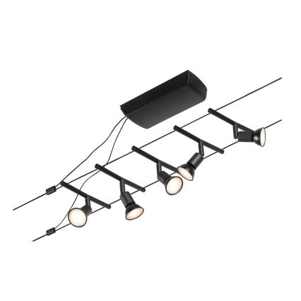 Paulmann 94446 - Σετ 5xGU5,3/10W Ολοκληρωμένο καλωδιακό σύστημα SALT 230V μαύρο