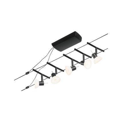 Paulmann 94450 - Σετ 5xGU5,3/10W Ολοκληρωμένο σύστημα φωτισμού με συρματόσχοινο SHEELA 230V μαύρο