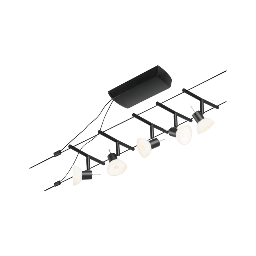 Paulmann 94450 - Σετ 5xGU5,3/10W Ολοκληρωμένο σύστημα φωτισμού με συρματόσχοινο SHEELA 230V μαύρο
