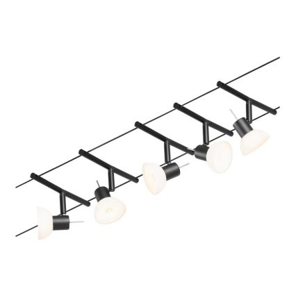 Paulmann 94450 - Σετ 5xGU5,3/10W Ολοκληρωμένο σύστημα φωτισμού με συρματόσχοινο SHEELA 230V μαύρο