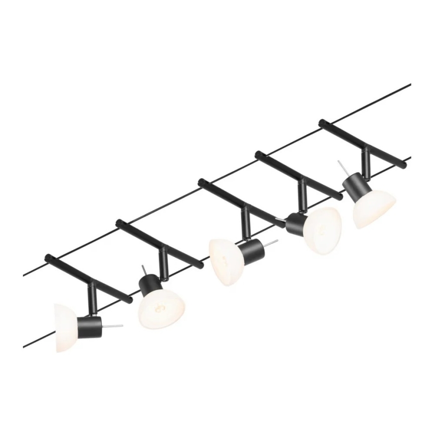 Paulmann 94450 - Σετ 5xGU5,3/10W Ολοκληρωμένο σύστημα φωτισμού με συρματόσχοινο SHEELA 230V μαύρο