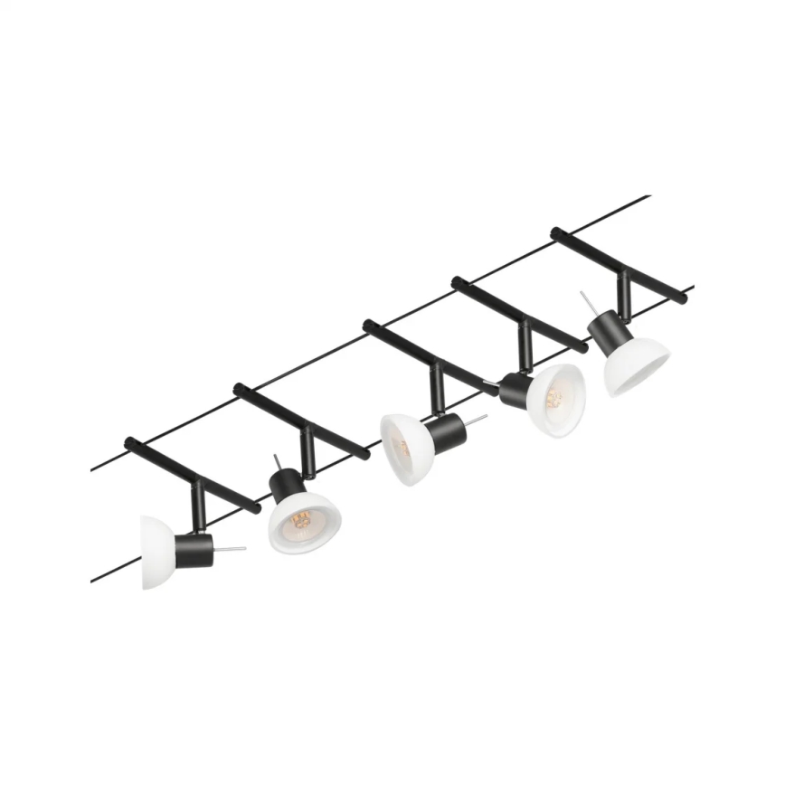 Paulmann 94450 - Σετ 5xGU5,3/10W Ολοκληρωμένο σύστημα φωτισμού με συρματόσχοινο SHEELA 230V μαύρο