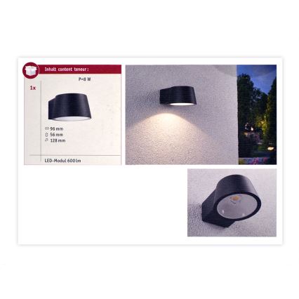 Paulmann 94452 - LED/6W IP44 Επιτοίχιο φωτιστικό εξωτερικού χώρου CAPEA 230V