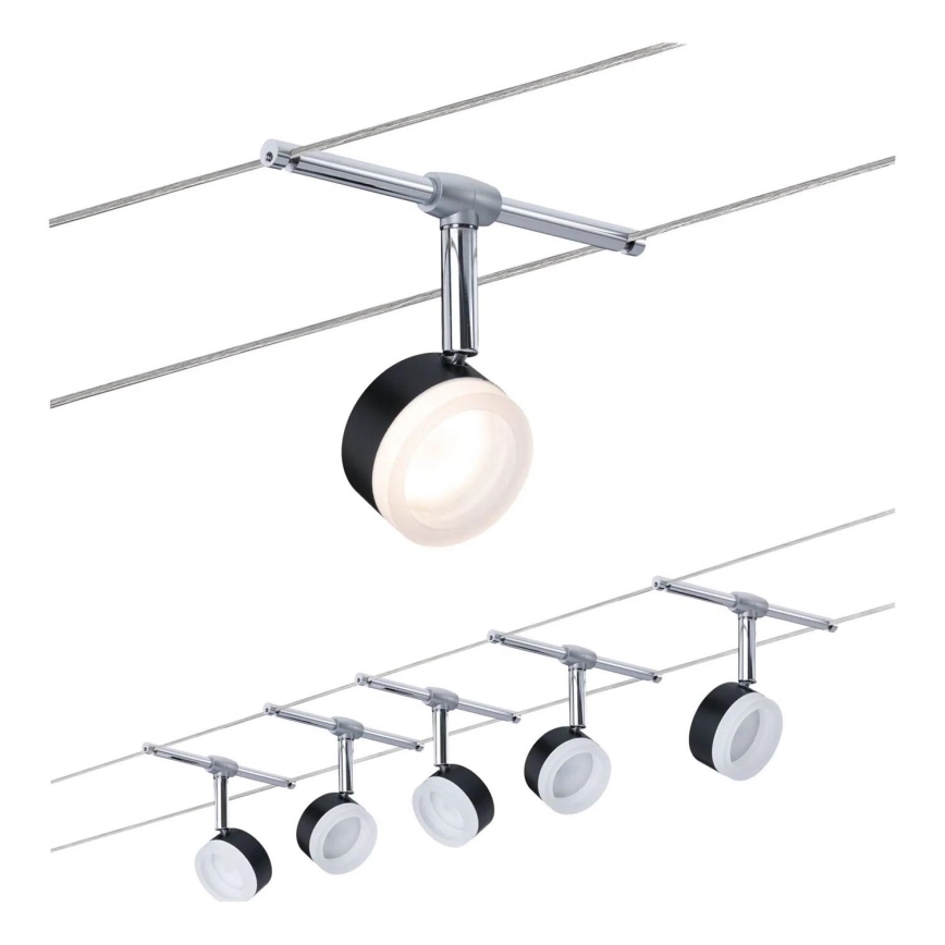 Paulmann 94457 - ΣΕΤ 5xLED/4W σποτ φωτιστικό για σύστημα συρματόσχοινου CLEAR 230V μαύρο/γυαλιστερό χρώμιο