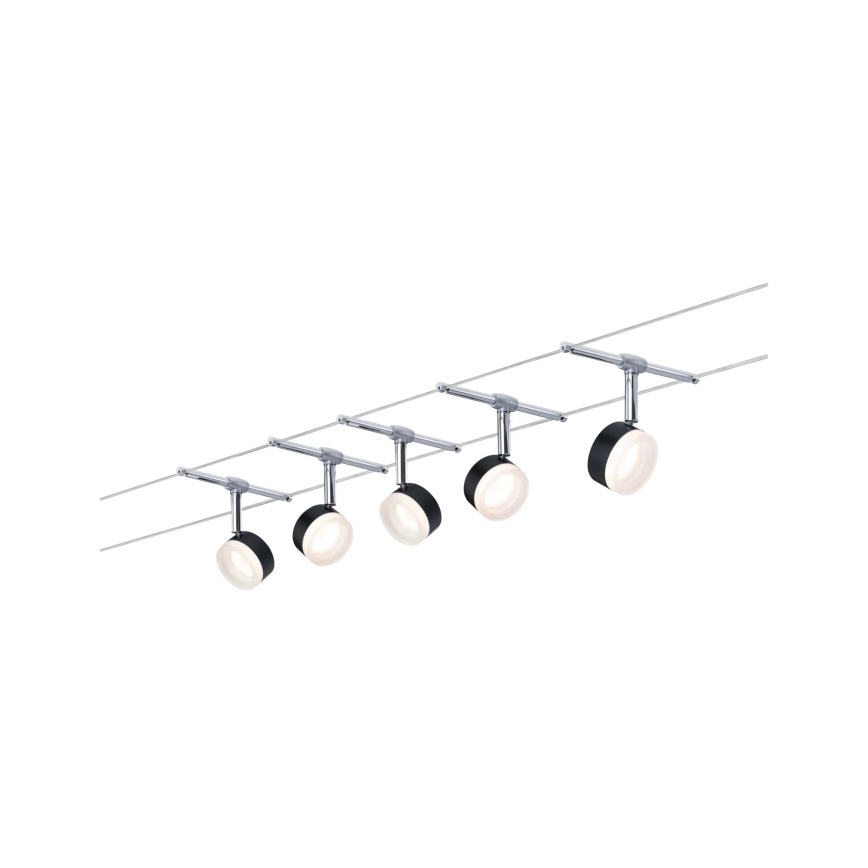 Paulmann 94457 - Σετ 5xLED/4W Πλήρες σύστημα καλωδίου CLEAR 230V μαύρο/γυαλιστερό χρώμιο