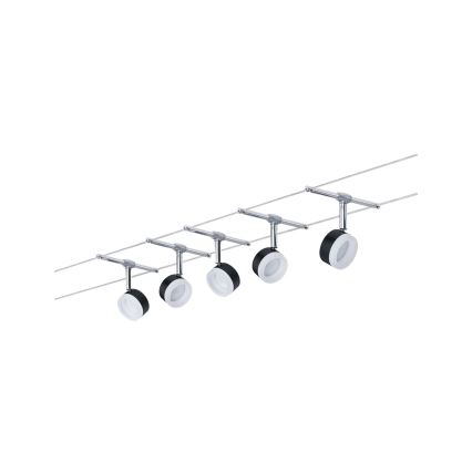 Paulmann 94457 - Σετ 5xLED/4W Πλήρες σύστημα καλωδίου CLEAR 230V μαύρο/γυαλιστερό χρώμιο
