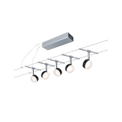 Paulmann 94457 - Σετ 5xLED/4W Πλήρες σύστημα καλωδίου CLEAR 230V μαύρο/γυαλιστερό χρώμιο