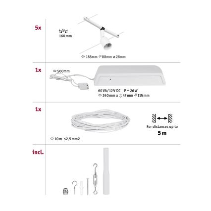 Paulmann 94458 - ΣΕΤ 5xGU5,3/10W Σποτ για σύστημα ράγας SALT 230V λευκό