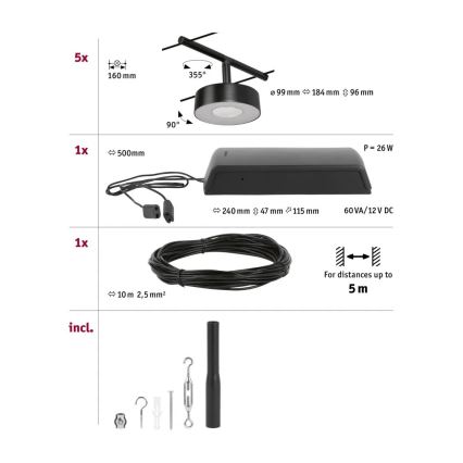 Paulmann 94479 - ΣΕΤ 5xLED/5W Σποτ για σύστημα ράγας CIRCLE 230V μαύρο