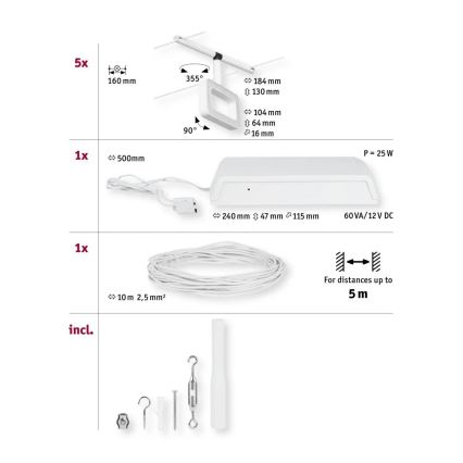 Paulmann 94483 - ΣΕΤ 5xLED/4,8W Σποτ για σύστημα ράγας FRAME 230V λευκό