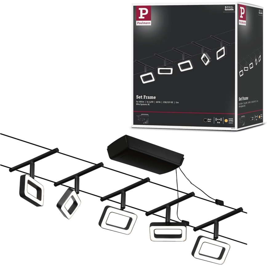 Paulmann 94485 - Σετ 5xLED/4,8W Πλήρες συρματόσχοινο σύστημα FRAME 230V μαύρο