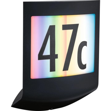 Paulmann 94513 - RGBW LED/8,2W IP44 Ρυθμιζόμενη φωτιζόμενη πινακίδα αριθμού κατοικίας με αισθητήρα κίνησης και σούρουπου PADEA 230V ανθρακί