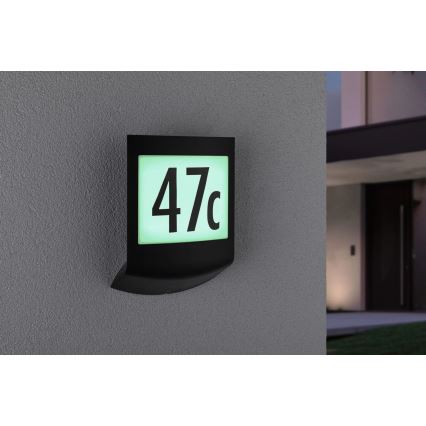 Paulmann 94513 - RGBW LED/8,2W IP44 Ρυθμιζόμενη φωτιζόμενη πινακίδα αριθμού κατοικίας με αισθητήρα κίνησης και σούρουπου PADEA 230V ανθρακί