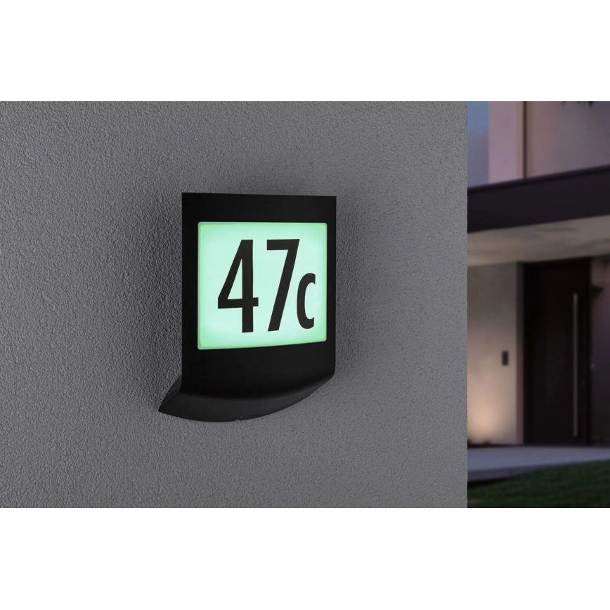 Paulmann 94513 - RGBW LED/8,2W IP44 Ρυθμιζόμενη φωτιζόμενη πινακίδα αριθμού κατοικίας με αισθητήρα κίνησης και σούρουπου PADEA 230V ανθρακί