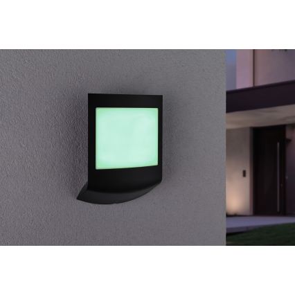 Paulmann 94513 - RGBW LED/8,2W IP44 Ρυθμιζόμενο εξωτερικό επιτοίχιο φωτιστικό με αισθητήρα κίνησης και λυκόφωτος PADEA 230V ανθρακί