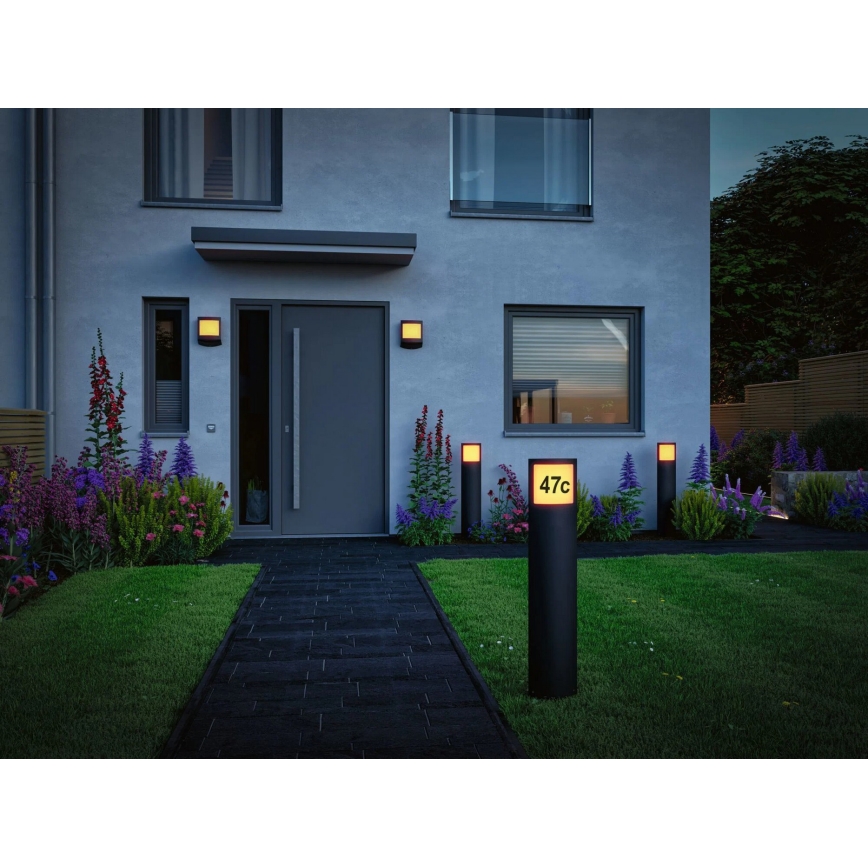 Paulmann 94514 - LED/8,5W IP44 Ρυθμιζόμενο φωτιστικό αριθμού κατοικίας με αισθητήρα κίνησης και φωτοκύτταρο PADEA 230V ανθρακί