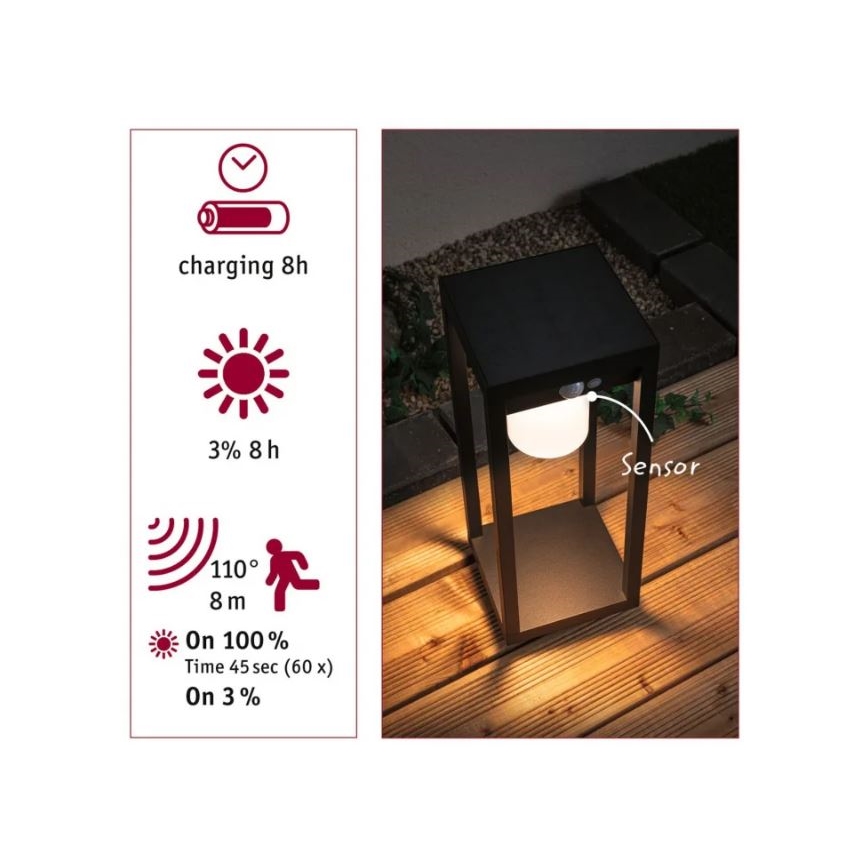 Paulmann 94573 - LED/5,5W IP44 Ηλιακό φωτιστικό με ένα αισθητήρα MARISOL 3,7V