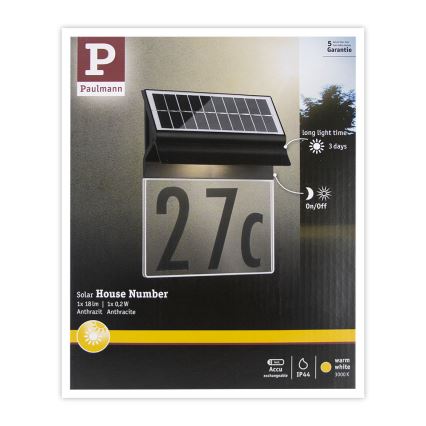 Paulmann 94694 - LED/0,2W IP44 Ηλιακό φωτιστικό αριθμού κατοικίας NEDA 3,7V 1800 mAh