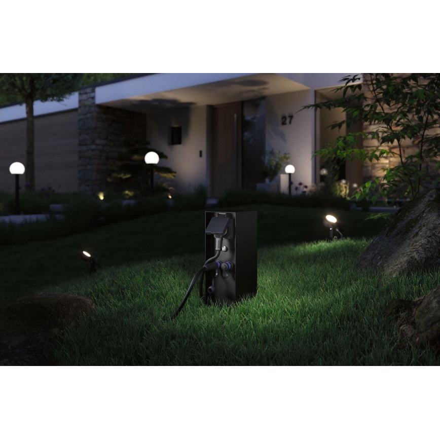 Paulmann 94701 -Στήλη υποδοχής πρίζας εξωτερικού χώρου με αισθητήρα λυκόφωτος RIO 2Z SCHUKO 230V IP44