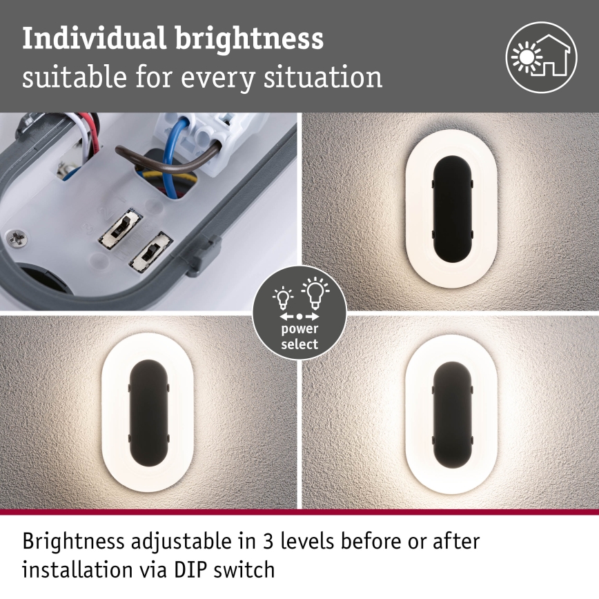 Paulmann 94957 - LED/18,5W IP65 Ρυθμιζόμενο υπαίθιο επιτοίχιο φωτιστικό ELUNOR 230V 2200/3000/4000K ανθρακί
