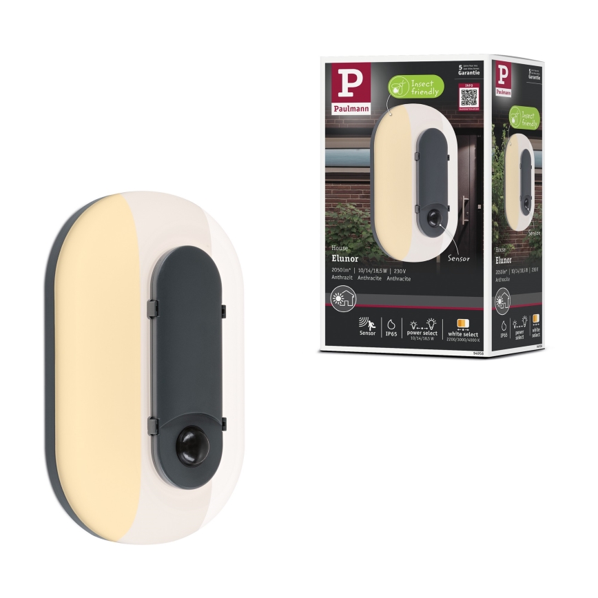 Paulmann 94957 - LED/18,5W IP65 Ρυθμιζόμενο υπαίθιο επιτοίχιο φωτιστικό ELUNOR 230V 2200/3000/4000K ανθρακί