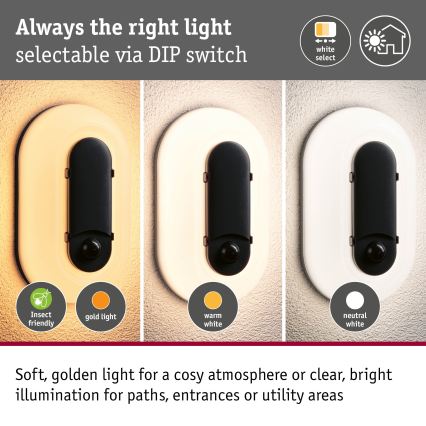 Paulmann 94958 - LED/18,5W IP65 Ρυθμιζόμενο εξωτερικό επιτοίχιο φωτιστικό με ανιχνευτή κίνησης και λυκόφωτος ELUNOR 230V 2200/3000/4000K ανθρακί