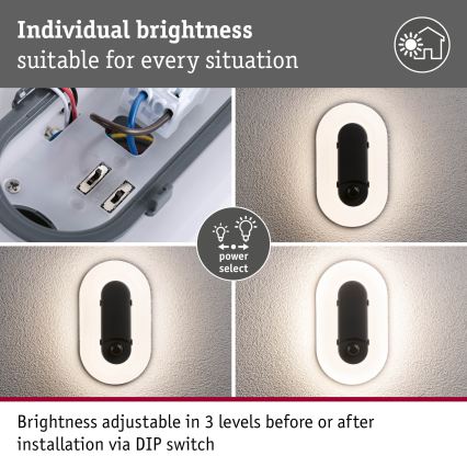Paulmann 94958 - LED/18,5W IP65 Ρυθμιζόμενο εξωτερικό επιτοίχιο φωτιστικό με ανιχνευτή κίνησης και λυκόφωτος ELUNOR 230V 2200/3000/4000K ανθρακί